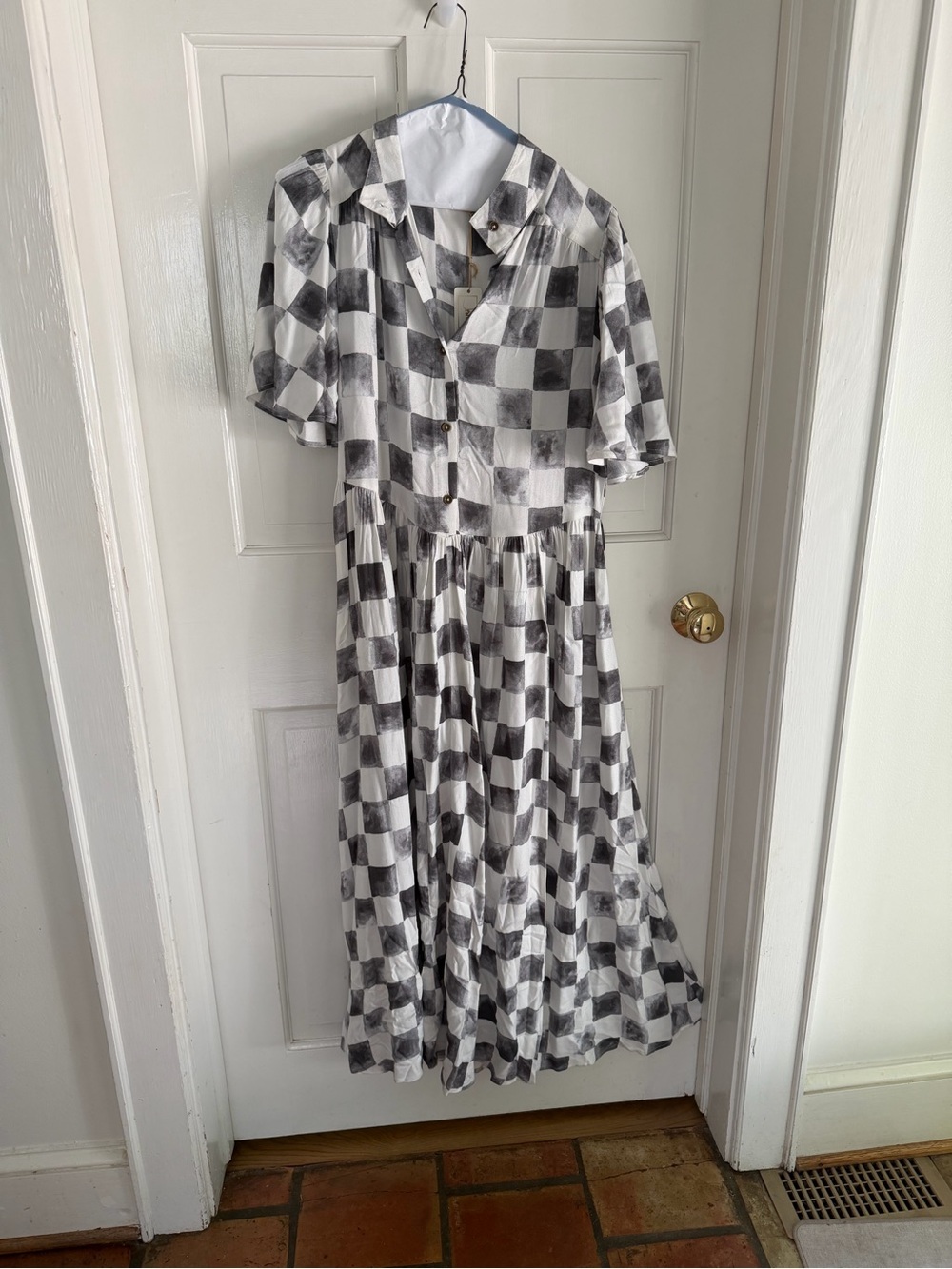 NWT Jen’s Pirate Booty Logic Maxi Dress Checkerboard Vintage Silver